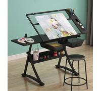 Sollevatore Elettrico per Tavolino Supporto per tavolo da pranzo, scrivania elettrica con forbice e sgabello, altezza regolabile (29,1"-36,6") e angolo (0°-50°), cassetti, tavolino laterale,