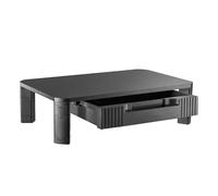 Sollevatore Monitor - Ascensore nero con un cassetto, regolabile in altezza, ideale per ottimizzare lo spazio di lavoro e migliorare l'ergonomia.