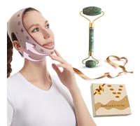Sollevatore per mascella riutilizzabile a V, con doppio mento, con rullo di giada, maschera per il viso traspirante per dormire e per uso quotidiano, per rilassare la pelle e scolpire il contorno