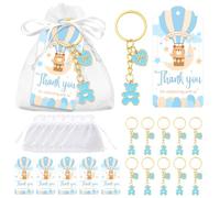 Sollose Set di 24 bomboniere per baby shower per ragazzo, souvenir di sesso per rivelare il genere, regali di ringraziamento per gli ospiti, portachiavi a forma di orso, sacchetti regalo per il primo