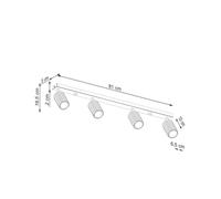 SOLLUX LIGHTING Faretto da soffitto in carbonio, bianco, lunghezza 81 cm, alluminio, a 4 luci. SOLLUX LIGHTING