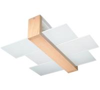 Sollux Lighting Feniks 2 Lampada da soffitto | Elegante alloggiamento in legno + combinazione di paralume in vetro | Lampadina E27 sostituibile, 2 x 60 W | Legno naturale, 43 x 43 x 12 cm