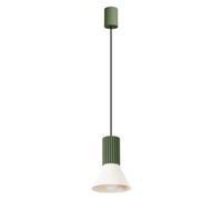 SOLLUX lighting Lampada a Sospensione - Lampada a Pendolo - Lampada da Soffitto Acciaio Alluminio - 1 Paralume - Lampada LED Lampadina - Beige Verde Oliva Estria