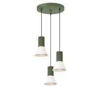 SOLLUX lighting Lampada a Sospensione - Lampada a Pendolo - Lampada da Soffitto Acciaio Alluminio - 3 Paralumi - Lampada LED Lampadina - Beige Verde Oliva Estria