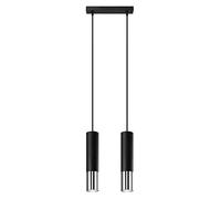 SOLLUX lighting Lampada a Sospensione - Lampada a Soffitto in Acciaio - 2 Paralumi - Lampada LED - Nero Cromo Loopez