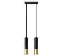 SOLLUX lighting Lampada a Sospensione - Lampada a Soffitto in Acciaio - 2 Paralumi - Lampada LED - Nero Oro Loopez