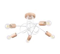 SOLLUX lighting Plafoniera Da Soffitto Lampadario Di Acciaio 5 Paralumi 15 x 61 x 26 cm Bianco E Legno Naturale Ember