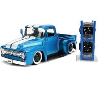 Just Trucks 1:24 1956 Ford F-100 Die-cast Car Blue/White Stripes with Tire Rack, Toys for Kids and Adults