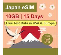 Solo dati Giappone eSIM Card 15 giorni | 10GB di dati internet 5G/4G LTE ad alta velocità | Carta eSIM di viaggio | Doppi operatori locali del Giappone, Softbank AMD KDDI | Carta eSIM prepagata