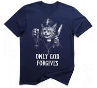 Solo Dio Perdona Gatto Sacerdote Meme Gotico Maglietta (3XL, Navy)