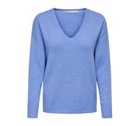 Solo Donna Maglia a Maglia Strutturata Collo a V Maglione Pullover Morbido Maglia a Manica Lunga Top ONLRICA Vita, Colore:Blu, Taglia:L