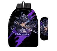 Solo Leveling 3D Borsa per bambini, zaino anime con astuccio ergonomico in poliestere design 40,6 cm, Stlye-1, Schoolbag + Pencil Case
