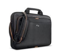 Solo New York Briefcase - Laptop Carrying Bag for Women & Men, Brief for Travel & Work, Internal Tablet Pocket, Adjustable Shoulder Strap, Fits 15.6" Computer - Ace Slim, Black & Orange