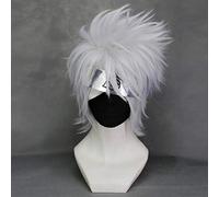 Solo parrucca anime cosplay a strati shaggy di alta qualità Hatake Kakashi argento bianco corto + cappuccio parrucca gratuito