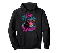 Solo Qui per Il Dramma Black Cat Tropical Retro Felpa con Cappuccio