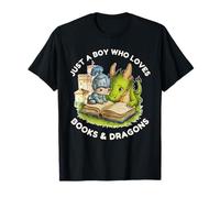 Solo un ragazzo che ama Cute Dragon Book Reading Kindergarten Maglietta