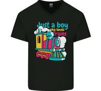 Solo Un Ragazzo Che Ama I Treni Spotter Motore Maglietta In Cotone A V Per Uomo