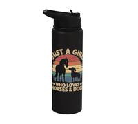 Solo una ragazza che ama cavalli e cani retrò tramonto Stainless Steel Insulated Water Bottle