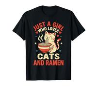 Solo Una Ragazza Che AMA i Gatti e Il Ramen Cute Kawaii Cat Noodle Maglietta