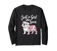 Solo Una Ragazza Che AMA Il Tatuaggio Floreale del Bulldog Inglese Maglia a Manica