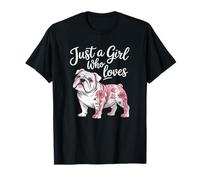 Solo Una Ragazza Che AMA Il Tatuaggio Floreale del Bulldog Inglese Maglietta