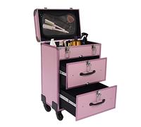 SOLOCJNL Rolling Makeup Case, Nail Polish OrganizerSmall Train Makeup Case con 2 cassetti scorrevoli, 4 lucchetti e ruote per parrucchieri, chiodi, colore rosa, Colore: rosa., 36*23*58cm