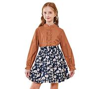 SOLOCOTE Camicetta Bianca per Ragazze, Camicie a Manica Lunga con Balze, Bottoni, Cotone Principessa, Top Morbidi e Larghi per Primavera ed Estate Marrone 5-6 Anni