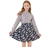 SOLOCOTE Camicetta bianca per ragazze, camicie a manica lunga con balze, bottoni, cotone principessa, top morbidi e larghi per primavera ed estate grigio 7-8 anni