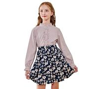 SOLOCOTE Camicetta Bianca per Ragazze, Camicie a Manica Lunga con Balze, Bottoni, Cotone Principessa, Top Morbidi e Larghi per Primavera ed Estate Viola Chiaro 11-12 Anni