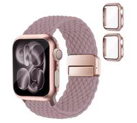 SOLOLUP Cinturino intrecciato + custodia protettiva rigida in policarbonato per Apple Watch SE 3/2 Series 11 10 9 8 7 6 5 4 3, unisex, cinturino magnetico in nylon elastico + 2 custodie per iWatch