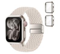 SOLOLUP Cinturino intrecciato + custodia protettiva rigida in policarbonato per Apple Watch SE 3/2 Series 11 10 9 8 7 6 5 4 3, unisex, cinturino magnetico elastico in nylon + 2 custodie per iWatch