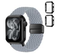 SOLOLUP Cinturino intrecciato + custodia protettiva rigida in policarbonato per Apple Watch SE 3/2 Series 11 10 9 8 7 6 5 4 3, unisex, cinturino magnetico in nylon elastico + 2 custodie per iWatch