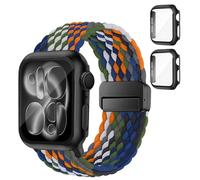 SOLOLUP Cinturino intrecciato + custodia protettiva rigida in policarbonato per Apple Watch SE 3/2 Series 11 10 9 8 7 6 5 4 3, unisex, cinturino magnetico elastico in nylon + 2 custodie per iWatch