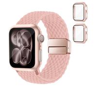 SOLOLUP Cinturino intrecciato + custodia protettiva rigida in policarbonato per Apple Watch SE 3/2 Series 11 10 9 8 7 6 5 4 3, unisex, cinturino magnetico in nylon elastico + 2 custodie per iWatch