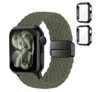 SOLOLUP Cinturino intrecciato + custodia protettiva rigida in policarbonato per Apple Watch SE 3/2 Series 11 10 9 8 7 6 5 4 3, unisex, cinturino magnetico elastico in nylon + 2 custodie per iWatch