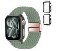 SOLOLUP Cinturino intrecciato + custodia protettiva rigida in policarbonato per Apple Watch SE 3/2 Series 11 10 9 8 7 6 5 4 3, unisex, cinturino magnetico elastico in nylon + 2 custodie per iWatch