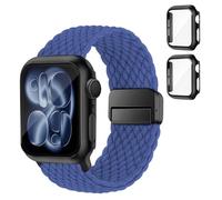 SOLOLUP Cinturino intrecciato + custodia protettiva rigida in policarbonato per Apple Watch SE 3/2 Series 11 10 9 8 7 6 5 4 3, unisex, cinturino magnetico elastico in nylon + 2 custodie per iWatch