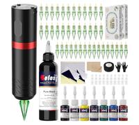 Solong Kit Pistola per tatuaggio senza fili Smart Screen con 40Pcs Cartuccia per tattoo Aghi 120ML Nero Inchiostro per tatuaggio Kit completo SLE92KITBEU-2