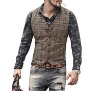 Solove-Suit Gilet da Uomo in Gilet Scozzese Tweed Slim Fit per Groomsmen da Sposa(Caffè,S)