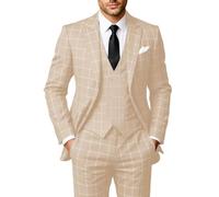 Solovedress Abito da uomo 3 pezzi Classico a quadri Abito da uomo Sakko Pantaloni Gilet per matrimoni e affari, beige., S