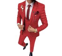 Solovedress Abito da uomo 3 pezzi Classico Abito da uomo a quadri Sakko Pantaloni Gilet per matrimoni e affari, Colore: rosso, XL