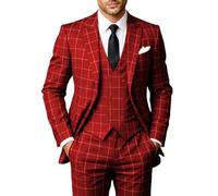 Solovedress Completi da uomo 3 pezzi Abito da uomo classico a quadri Sakko Pantalone Gilet per matrimoni e affari, Colore: rosso, M