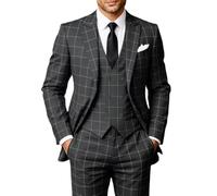 Solovedress Costume da uomo classico a quadretti, 3 pezzi, da uomo, giacca, pantaloni, gilet per matrimoni e affari, grigio, XL
