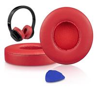 SoloWIT Cuscinetti Auricolari in Pelle d'Agnello Ricambio per Beats Solo 2 e Solo 3 Wireless On-Ear Cuffie, Padiglioni Cuffie Solo2 Solo3 con Schiuma ad Alta Densità, Spessore Aggiunto - Rosso