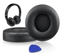 SoloWIT Cuscinetti Auricolari in Pelle d'Agnello Ricambio per Beats Solo 2 e Solo 3 Wireless On-Ear Cuffie, Padiglioni Cuffie Solo2 Solo3 con Schiuma ad Alta Densità, Spessore Aggiunto - Nero