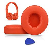 SoloWIT® Cuscinetti Auricolari Ricambio per Beats Solo 2 e Solo 3 Wireless On-Ear Cuffia con morbida pelle proteina/memory foam/nastro adesivo forte - Rosso agrume