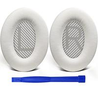 SoloWIT Cuscini di Ricambio per Bose QuietComfort 35 (QC35) e Quiet Comfort 35 II (QC35 ii), Cuscinetti Auricolari con Pelle di agnello più Morbida, Schiuma di Isolamento Acustico (Bianco Brillante)