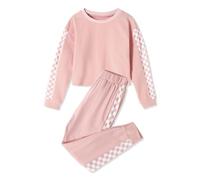 SOLOYEE Abbigliamento per Bambini 2-pezzi Outfit alla Moda Felpa a Maniche Lunghe a Quadri + Pantaloni da Jogging Elastici Set di Abbigliamento da Ginnastica Come Tutina, Abbigliamento per Compleanno