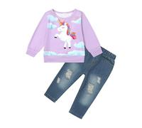 SOLOYEE Completo per Neonata 2 Pezzi T-Shirt Maniche Lunghe e Jeans per 12M-5 Anni Vestiti Neonata Ideale per Regalo Compleanno o Pasqua Vestiti Bambina Vestiti Neonato Toddler Infant Outfit Set