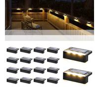 Solpex Lampade solari per esterni, 16 pezzi, luce bianca calda per scale, luci solari impermeabili, illuminazione a LED per scale esterne, gradini, recinzione, giardino, cortile, decorazione (nero)